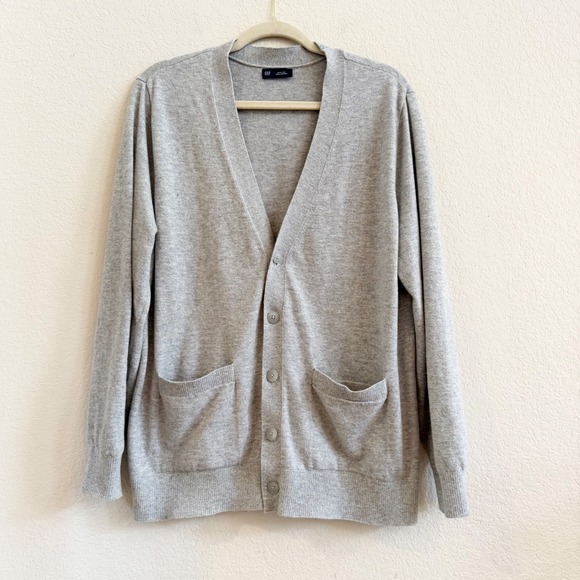 GAP Other - GAP Mens Cardigan Sweater Medium Gray Cotton Nylon Button‎ Front V-Neck Pockets